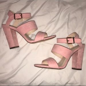 Perfect Forever 21 Suede Pink Strap Chunky Heels